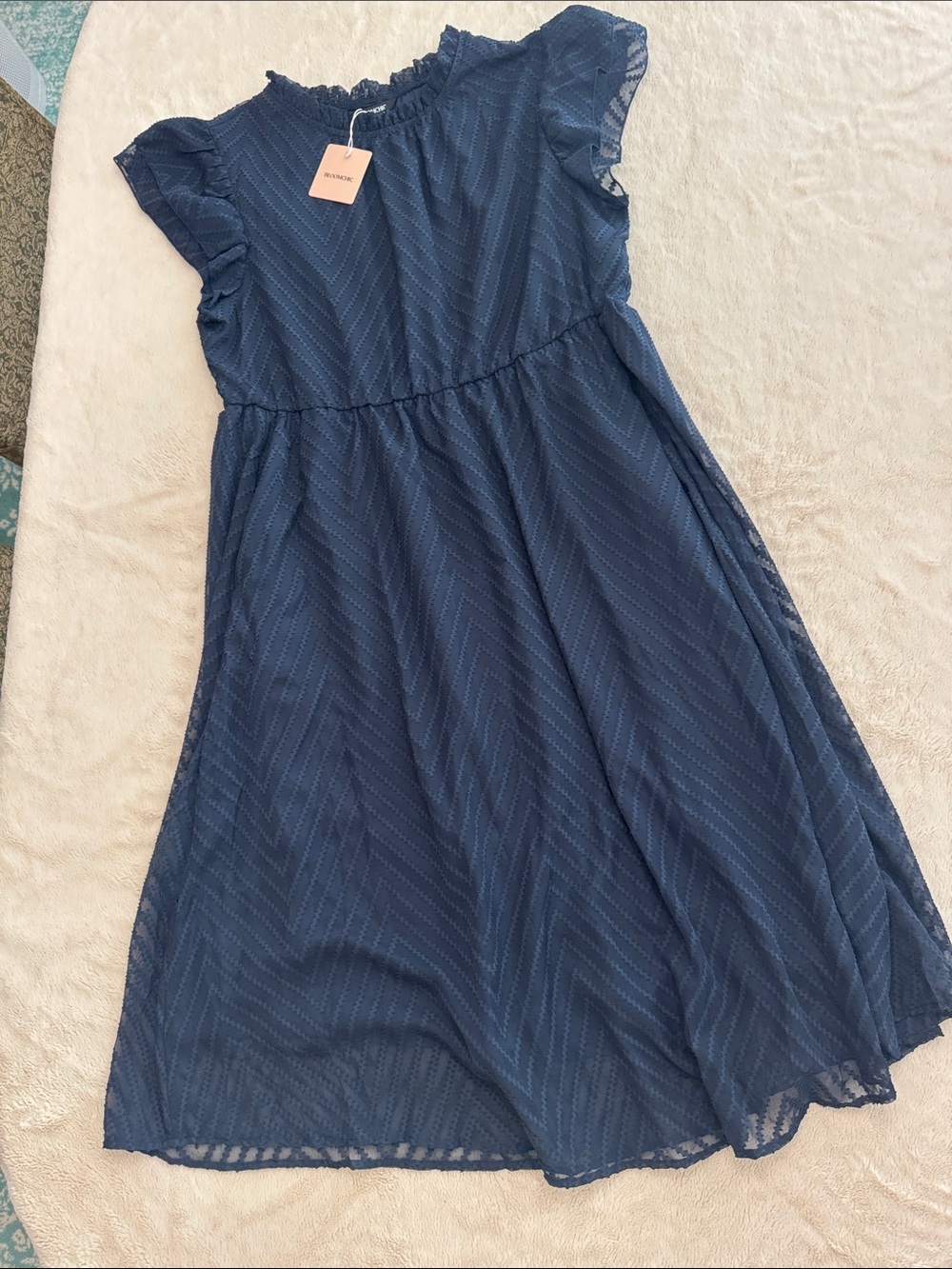 Navy Blue Ruffle Sleeve Midi Dress